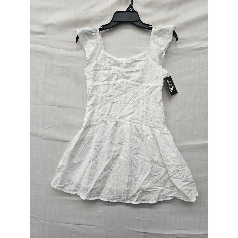Art Class Girls Ruffle Sleeve Tiered Dress White Rayon Blend Casual Size Large
